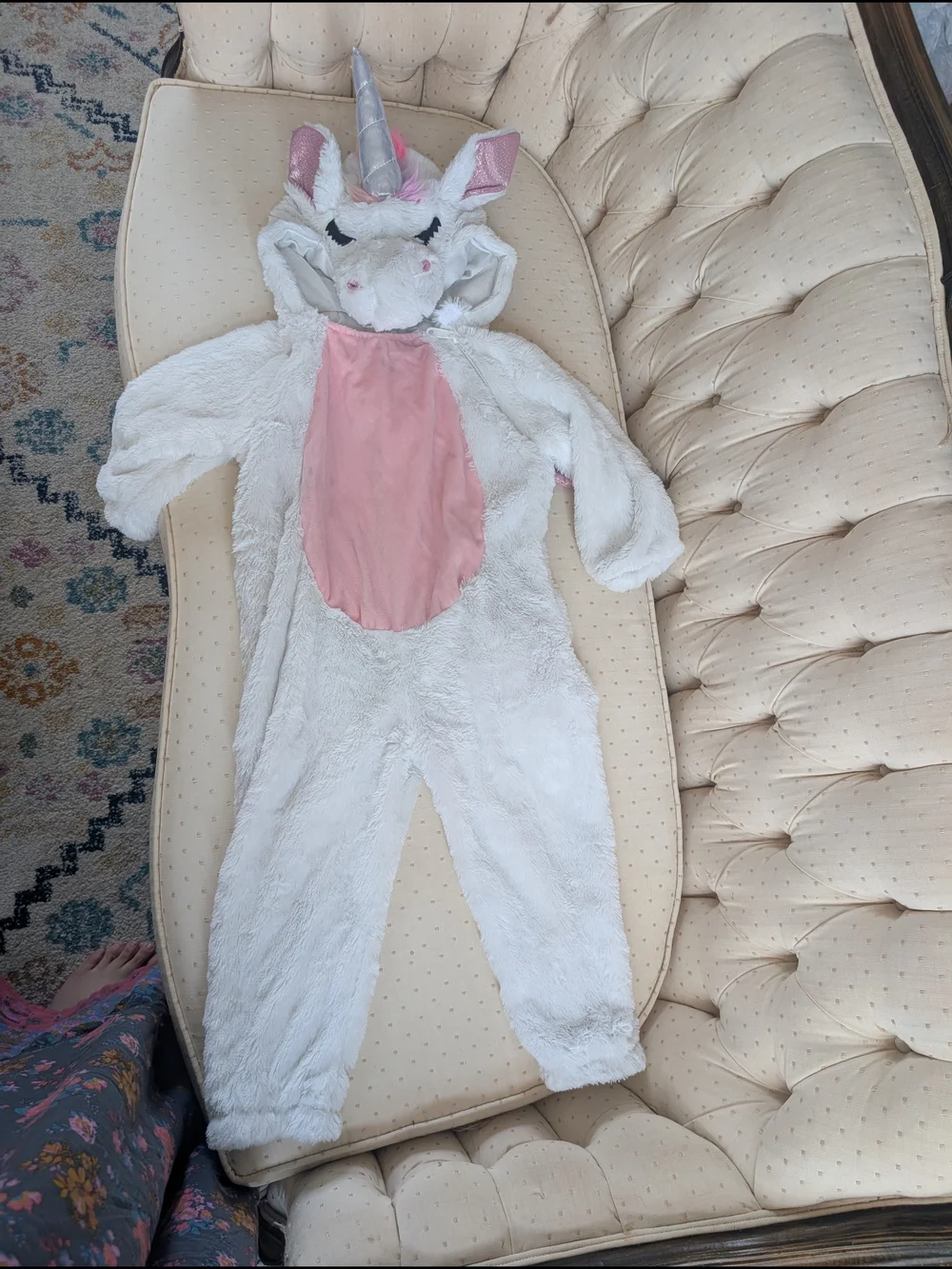 White and Pink Unicorn Plush Kids Costume Onesie